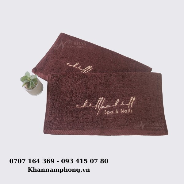 Khăn Thêu Logo 100% Cotton Làm Nails Màu Nâu Socola