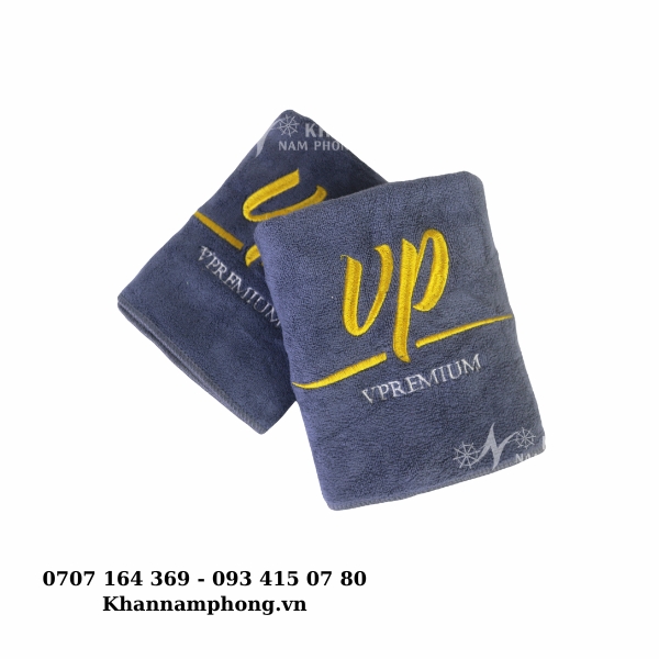 Khăn Trải Thêu Logo Microfiber Làm Nails, Spa Màu Xám