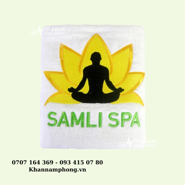Khăn Lau Thể Thao, Yoga Thêu Logo 100% Cotton Màu Trắng
