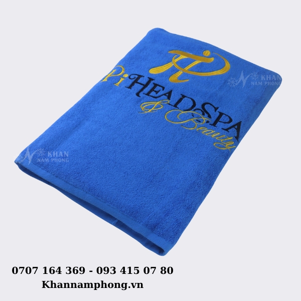 Khăn Spa Thêu Logo Màu Xanh Dương 100% Cotton 34x80cm