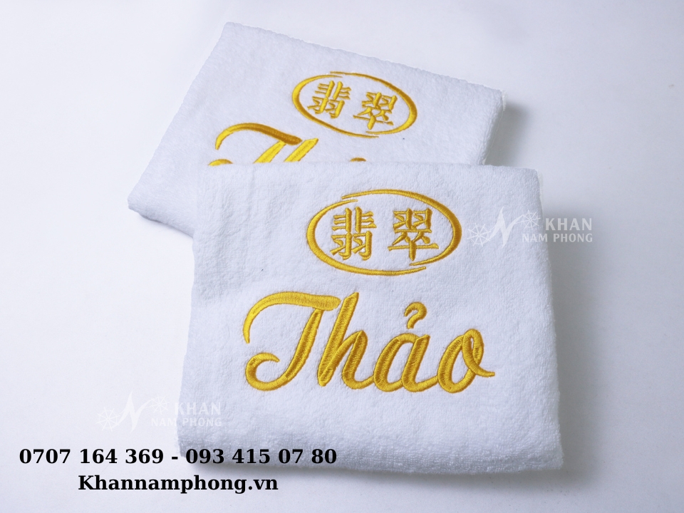 Khăn Thêu Logo Spa 100% Cotton Màu Trắng 35x75cm