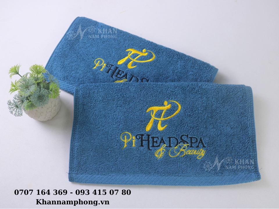 Khăn Spa Thêu Logo Màu Xanh Navy 100% Cotton 34x34cm