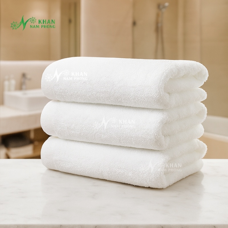 Khăn Tắm Khách Sạn Resort Cotton Cao Cấp Màu Trắng 70x140cm