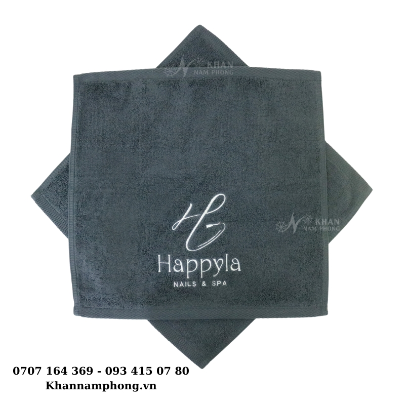 Khăn Làm Nails, Làm Móng Thêu Logo 100% Cotton 34x34cm Màu Xám Lông Chuột