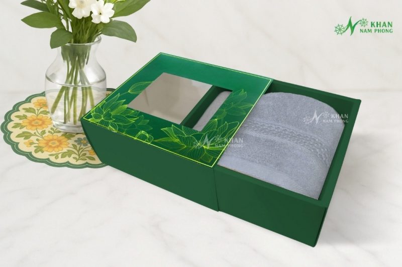 set 2 khan qua tang VBamboo 28x50cm 50x100cm mau xam dong hop keo xanh la 3