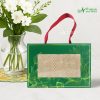 Set Khăn VBamboo Quà Tặng Cao Cấp 34x80cm Màu Nâu Nhạt Đóng Hộp Kéo Xanh Lá