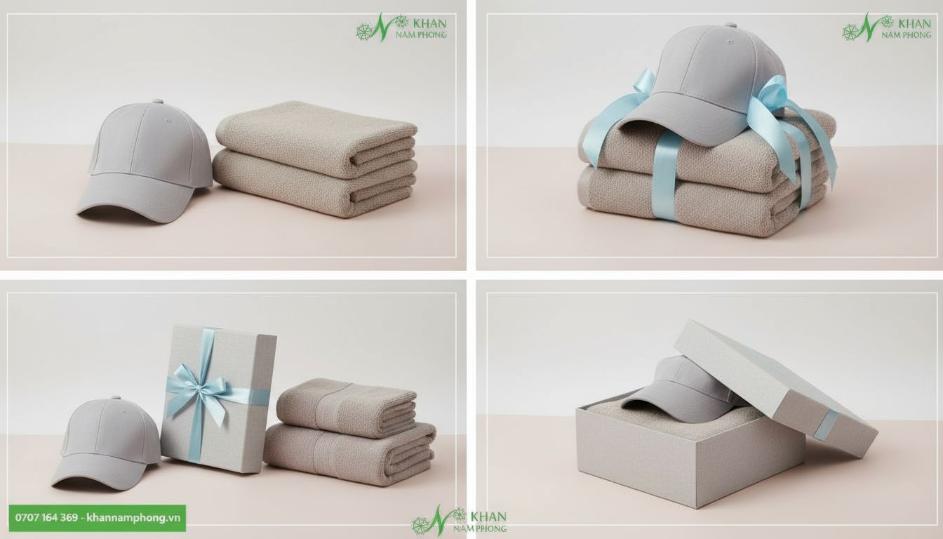 Combo khăn và nón món quà giá rẻ thương dùng trong các chương tình quảng cáo