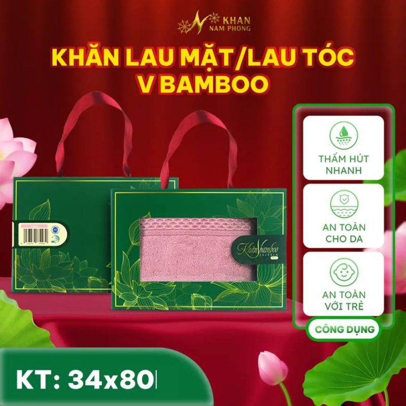 Set Khăn Mặt, Lau Tóc VBamboo 34 X 80cm Làm Quà Tặng
