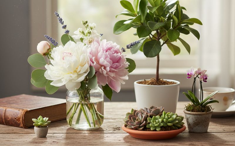 Hoa tươi hoặc cây cảnh mini