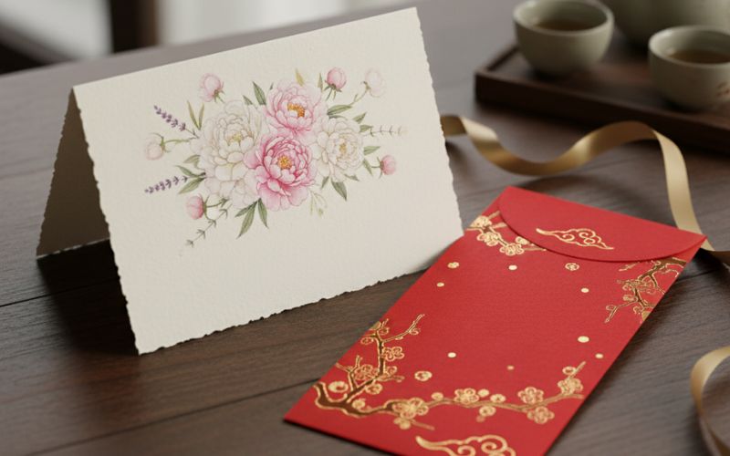 Thiệp chúc mừng kèm phong bao lì xì