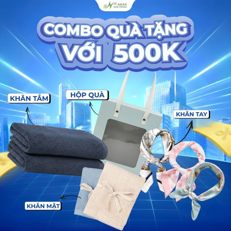 Combo quà tặng khăn mặt, tắm & khăn lụa với 500k