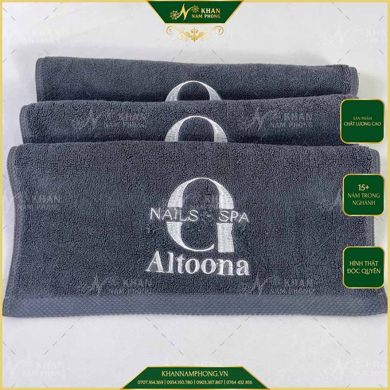 Khăn Tay Làm Nail 34x34cm Màu Xám Thêu Logo "ALTOONA"