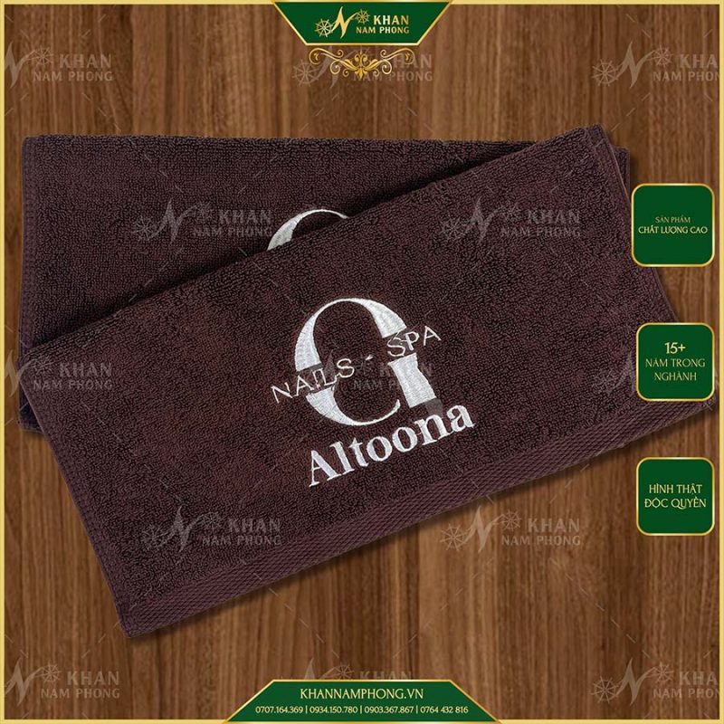 Khăn Tay Làm Nail 34x34cm Màu Nâu Socola Thêu Logo "ALTOONA"