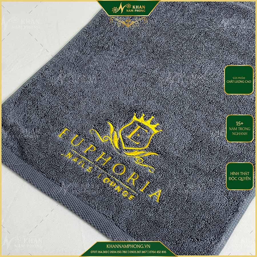 Khăn Làm Nail Màu Xám Thêu Logo EU PHORIA Khăn Làm Nail Màu Xám Thêu Logo EU PHORIA