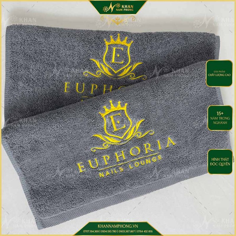 Khăn Làm Nail Màu Xám Thêu Logo EU PHORIA