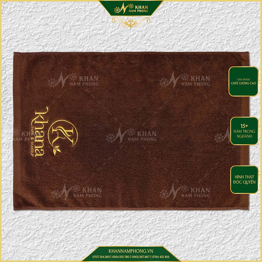 Khăn Làm Nail Cotton Thêu Logo "Khana" 34x80cm & 40x60cm Màu Nâu Socola Khăn Làm Nail Cotton Thêu Logo "Khana" 34x80cm & 40x60cm Màu Nâu Socola