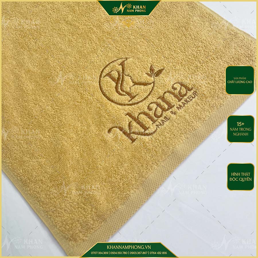 Khăn Làm Nails Thêu Logo "Khana" Màu Vàng Bò 34x80cm *& 40x60cm Khăn Làm Nails Thêu Logo "Khana" Màu Vàng Bò 34x80cm *& 40x60cm