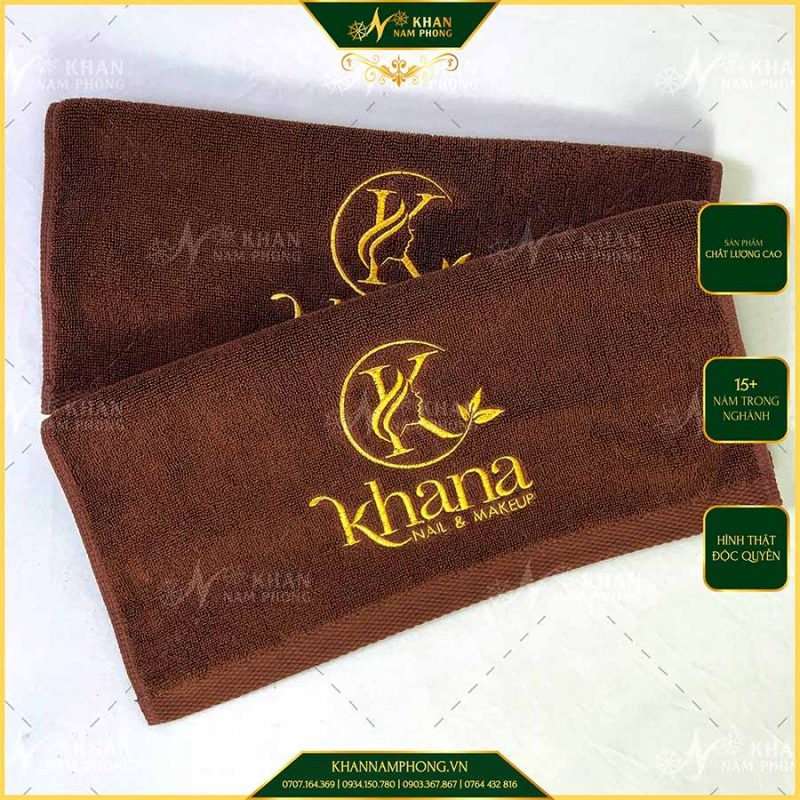 Khăn Làm Nail Cotton Thêu Logo "Khana" 34x80cm & 40x60cm Màu Nâu Socola