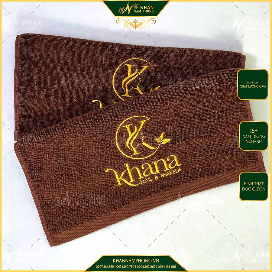 Khăn Làm Nail Cotton Thêu Logo "Khana" 34x80cm & 40x60cm Màu Nâu Socola Khăn Làm Nail Cotton Thêu Logo "Khana" 34x80cm & 40x60cm Màu Nâu Socola