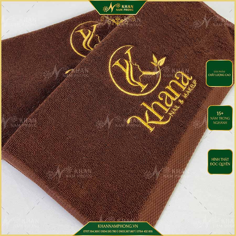 Khăn Làm Nail Cotton Thêu Logo "Khana" 34x80cm & 40x60cm Màu Nâu Socola Khăn Làm Nail Cotton Thêu Logo "Khana" 34x80cm & 40x60cm Màu Nâu Socola