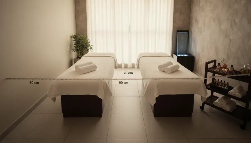 Tiêu Chuẩn Thiết Kế Khoảng Cách Giữa 2 Giường Spa Tiêu chuẩn kích thước và khoảng cách giường spa năm 2026