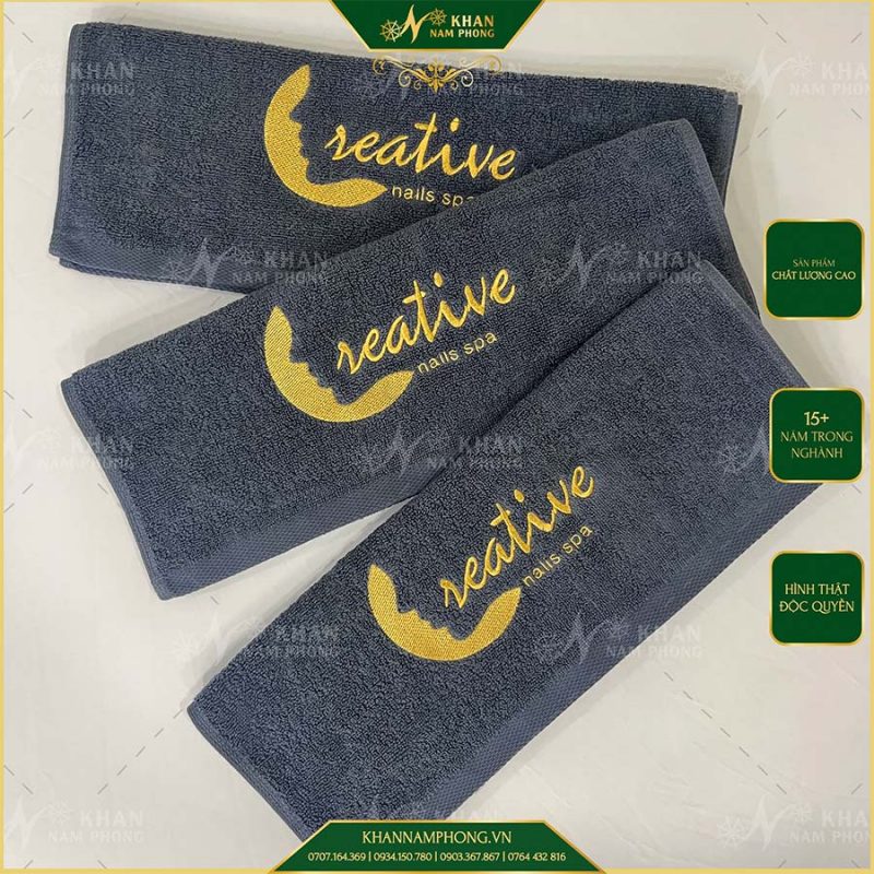 Khăn Làm Nail Cotton Thêu Logo "Creative" Màu Xám 35x80cm