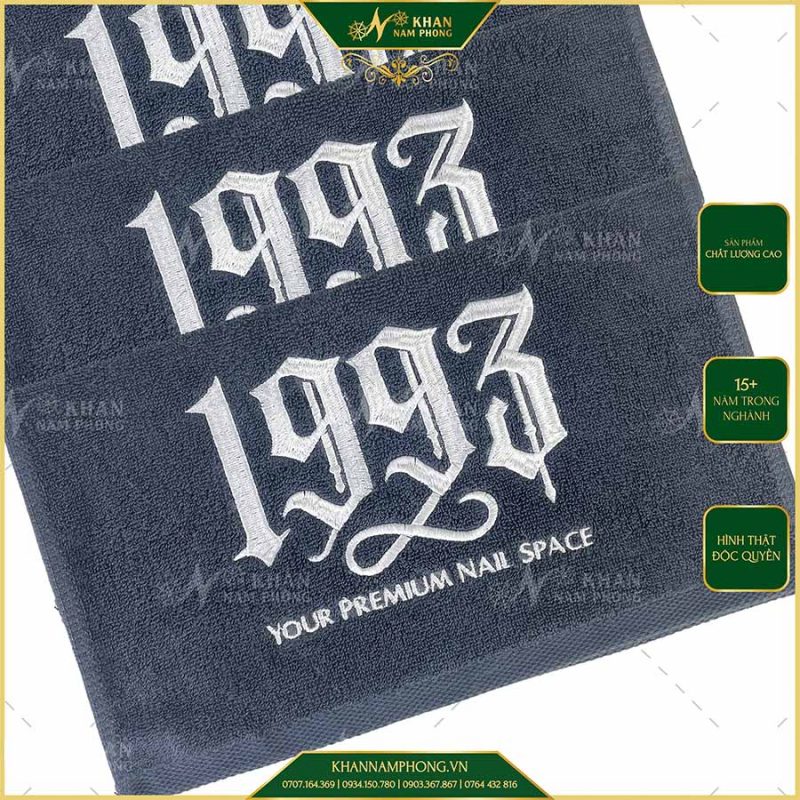 Khăn Làm Nail Cotton Thêu Logo Màu Xám 35x80cm