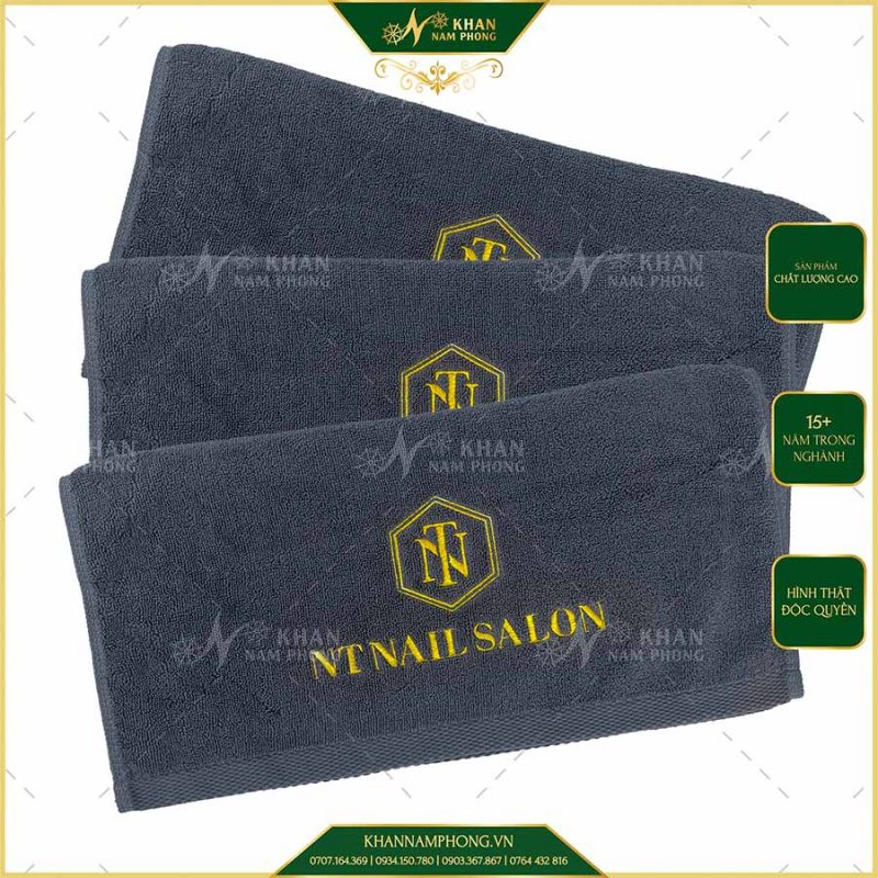 Khăn Làm Nail, Móng Thêu Logo NT NAIL SALON 34X80 Màu Xám Lông Chuột