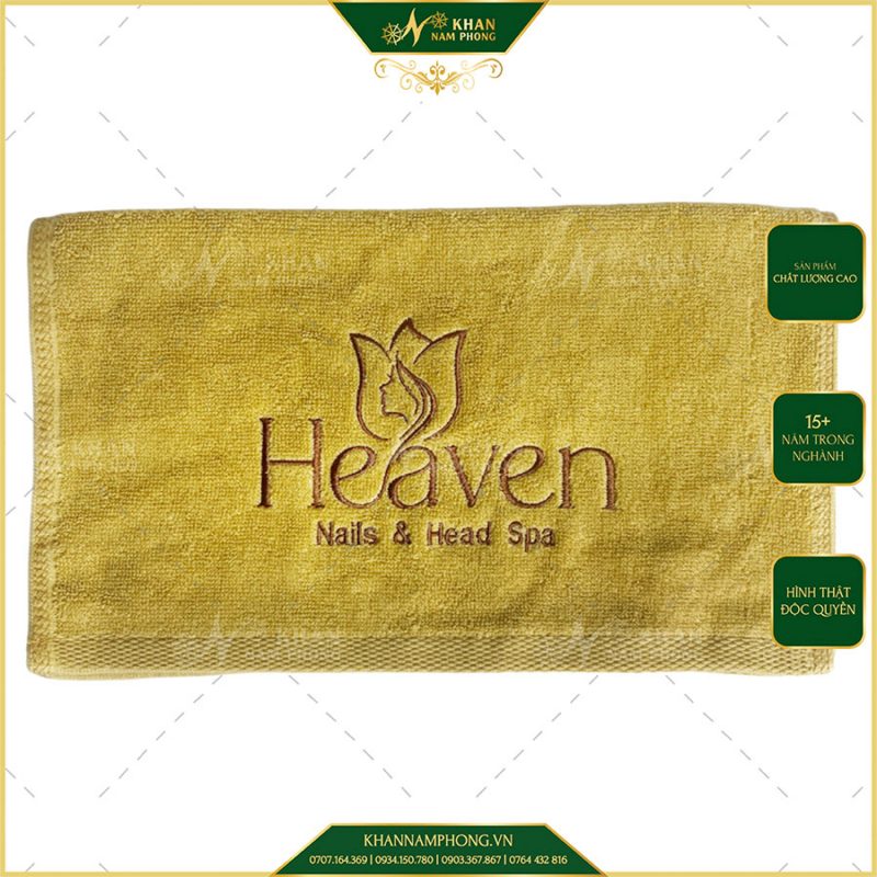 Khăn Làm Nail Cotton 34X80 cm Thêu Logo Heaven Màu Vàng Bò