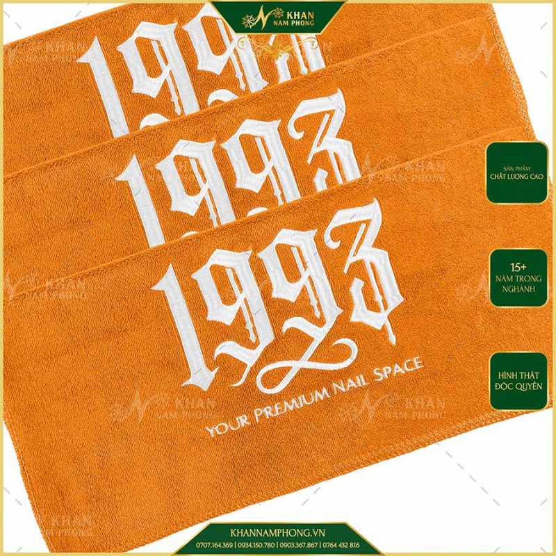 Khăn Làm Nail, Móng Cotton Thêu Logo Màu Da Bò 34x34cm