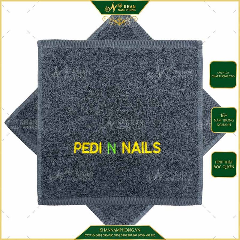 Khăn Làm Nail, Móng 34X34Cm Thêu Logo Pedi Nail Màu Xám