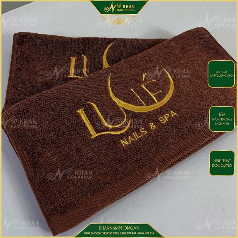 Khăn Nail Làm Móng Thêu Logo LUNE Màu Nâu Socola