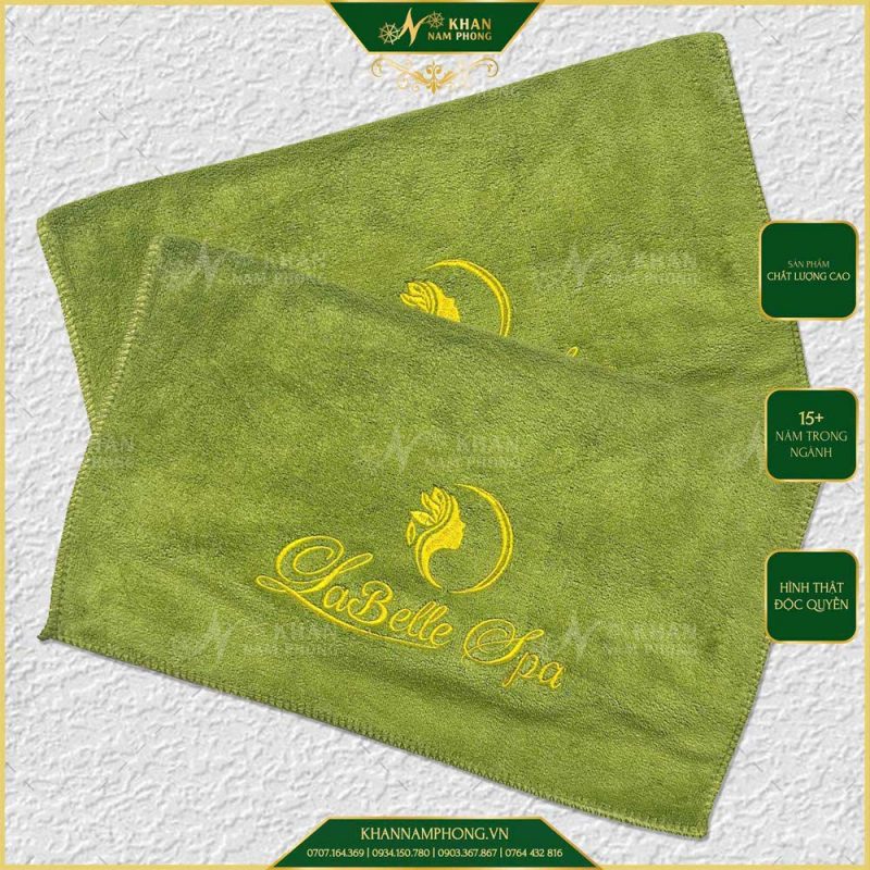 Khăn Nail Spa Màu Xanh Lá Microfiber Thêu Logo Labelle Spa