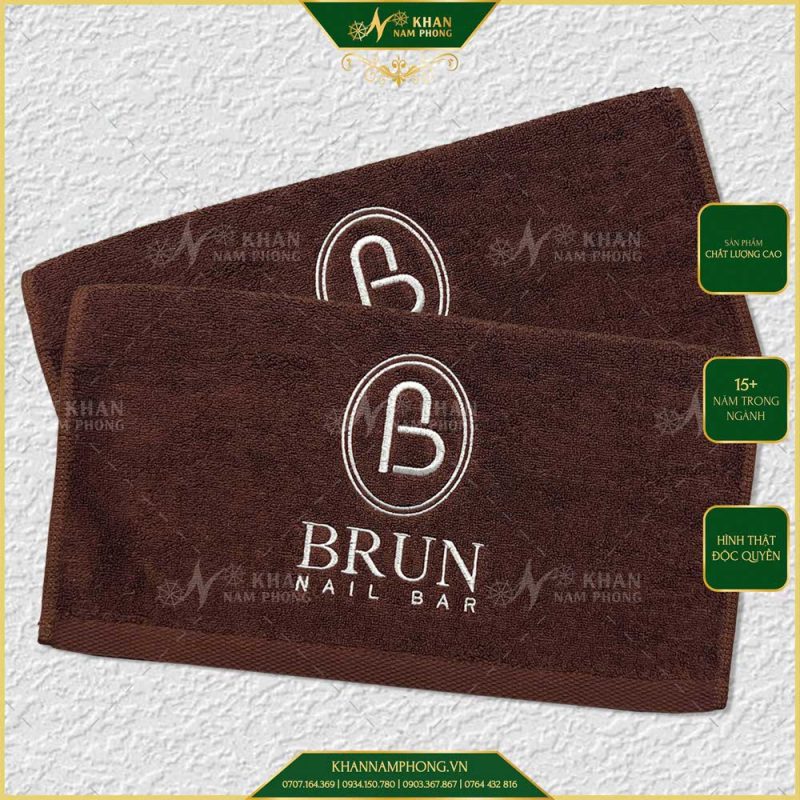 Khăn Pedicure, Manicure Màu Nâu Socola Cotton Thêu Logo