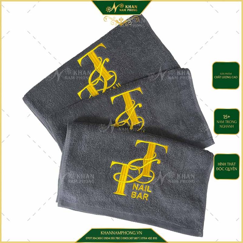 Khăn Làm Nail Thêu Logo T&T Màu Xám Lông Chuột