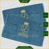 Khăn Manicure 40X60cm Màu Xanh Vintage Và Vàng Bò Cotton Thêu Logo Luxury Nail & Spa