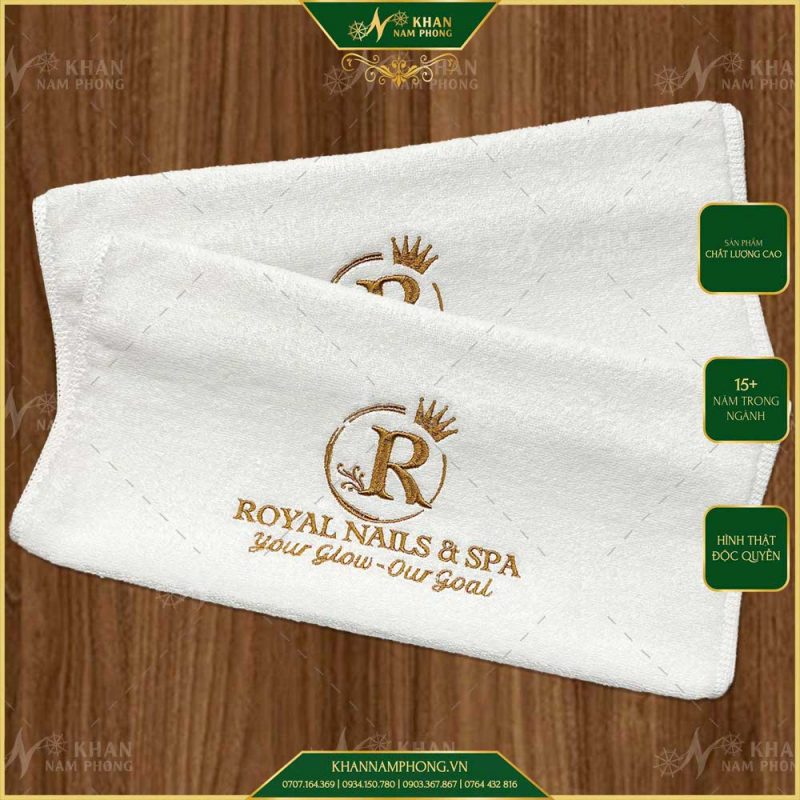 Khăn Làm Nail Chân Microfiber Trắng 40x80cm Thêu Logo Royal Nail & Spa - Your Glow - Our Goal