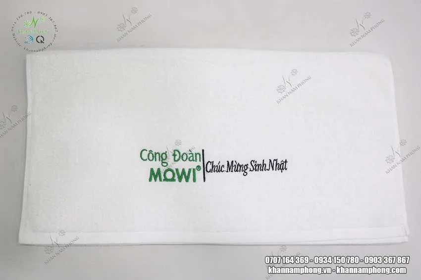 Khăn quà tặng thêu logo MOWI đóng gói theo yêu cầu