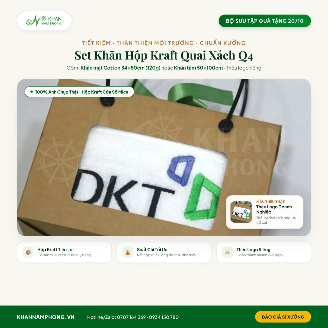 Combo quà tặng khai trương spa 2 món khăn mặt và gội đóng hộp kraft quai xách thân thiện môi trường