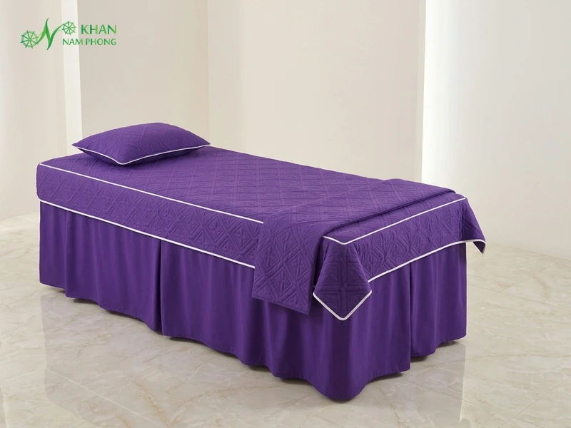 Bộ ga trải giường spa màu tím chần bông kèm gối và tấm đắp