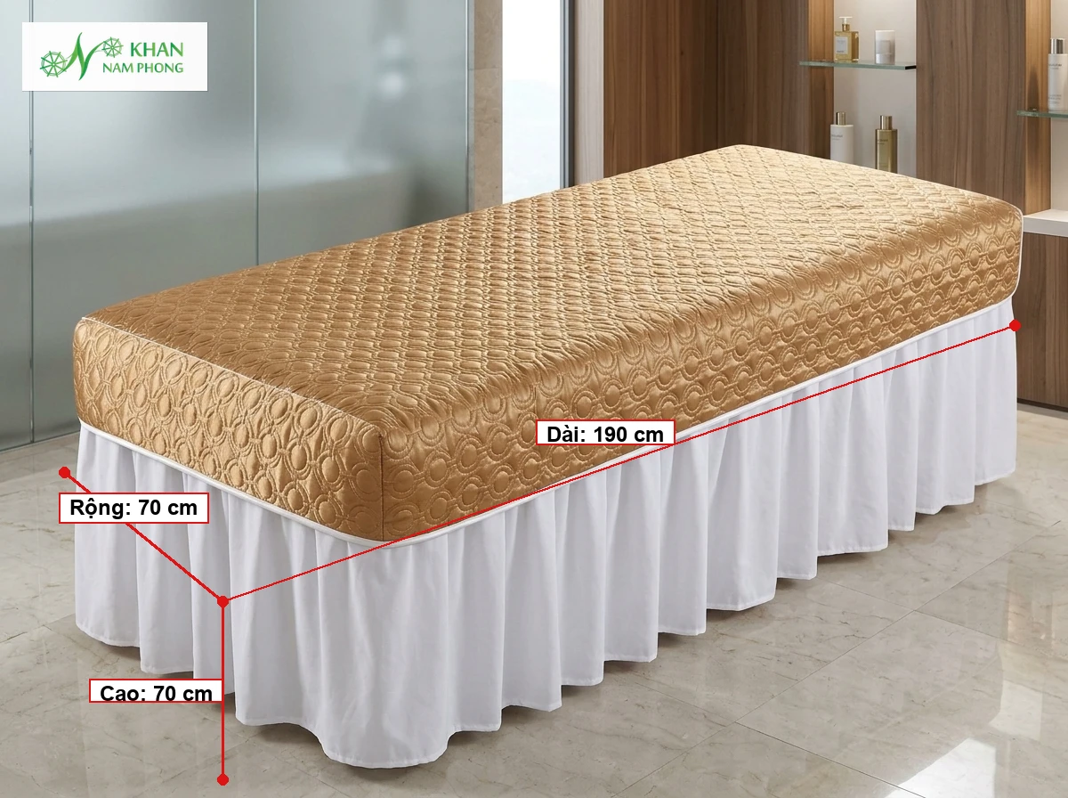 Ga Trải Giường Spa Lụa Chần Bông Thêu Logo Luxury Nails Màu Xám, Nâu Sơ đồ kích thước tiêu chuẩn ga trải giường spa lụa chần bông 190x70x70 cm Khăn Nam Phong nhận may theo yêu cầu