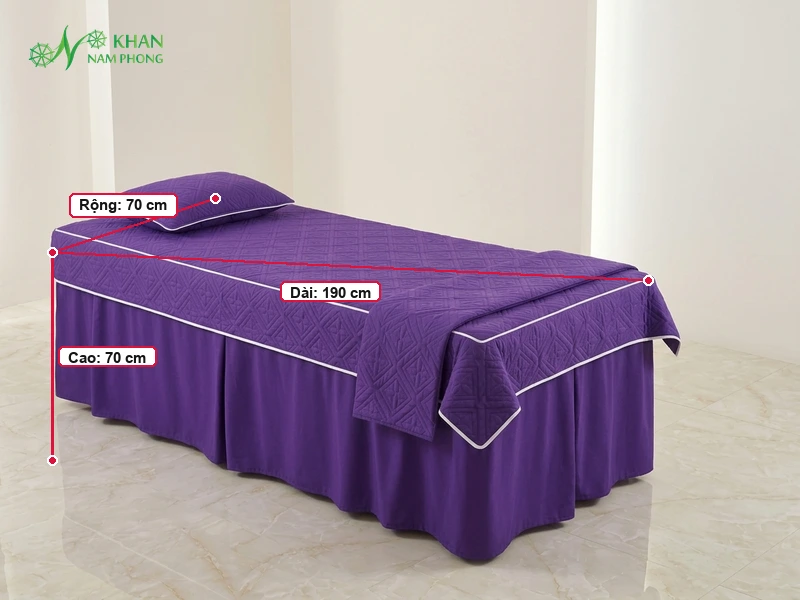 Ga Trải Giường Spa Tím Chần Bông Kèm Gối + Tấm Đắp Người Kích thước tiêu chuẩn 190x70x70cm ga trải giường spa tím chần bông