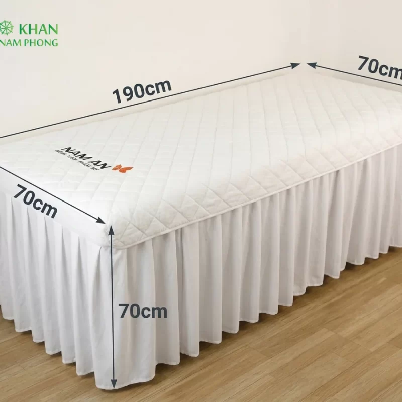 Kích thước thực tế ga trải giường spa cotton trắng dài 190cm rộng 70cm cao 70cm