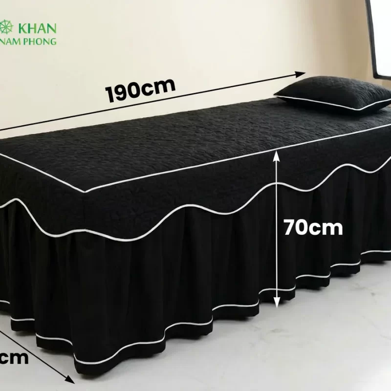 Kích thước thực tế ga giường spa Kate chần bông màu đen dài 190cm rộng 70cm cao 70cm