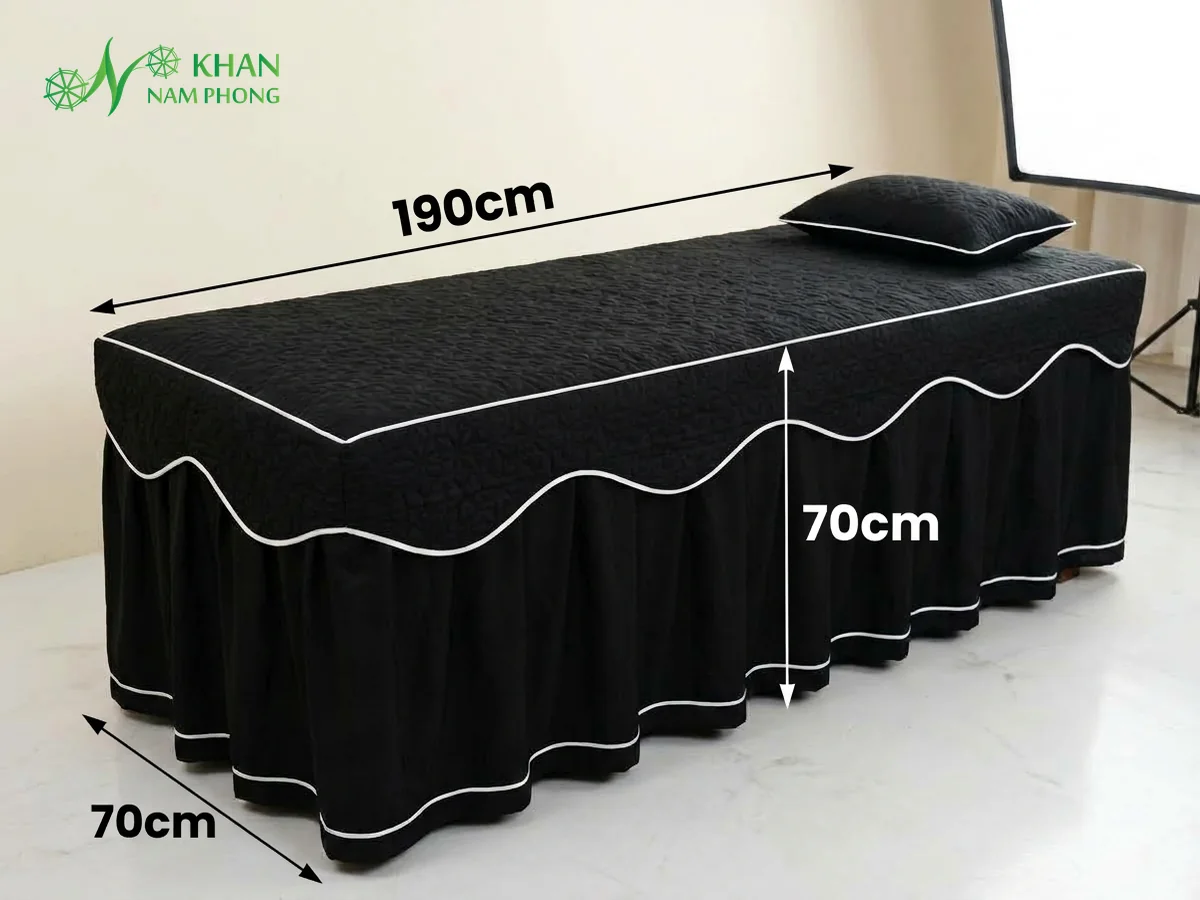 Thông Số Kích Thước Thực Tế Ga Giường Spa Kate Đen 190X70X70Cm Kích thước thực tế ga giường spa Kate chần bông màu đen dài 190cm rộng 70cm cao 70cm