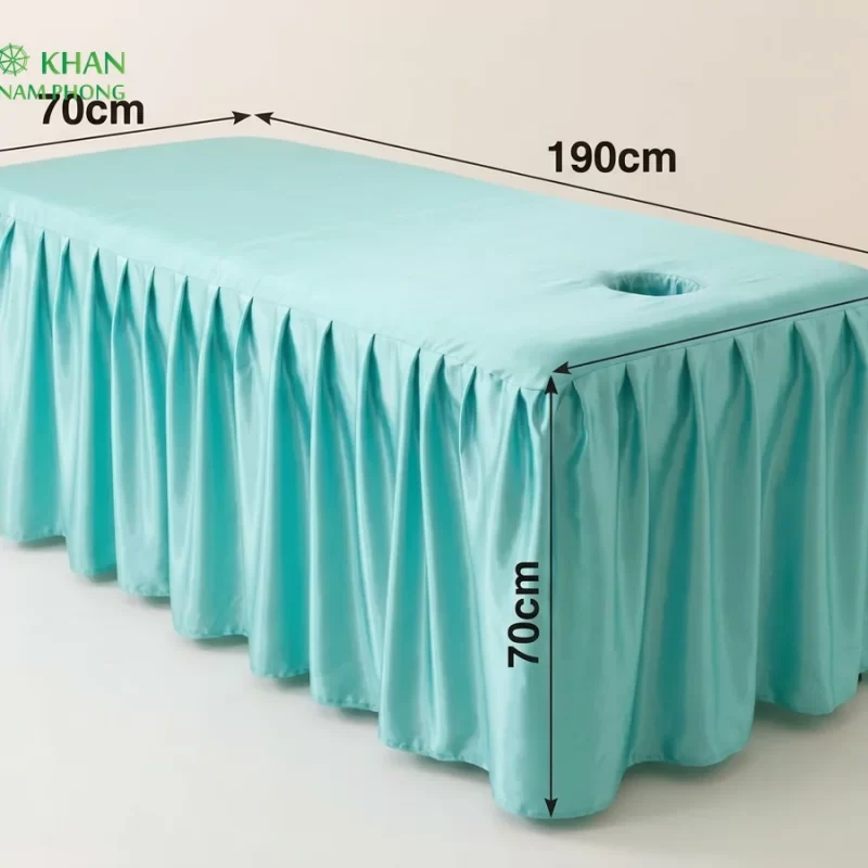 Kích thước thực tế ga trải giường spa lụa Hàn Quốc màu xanh ngọc dài 190cm rộng 70cm cao 70cm