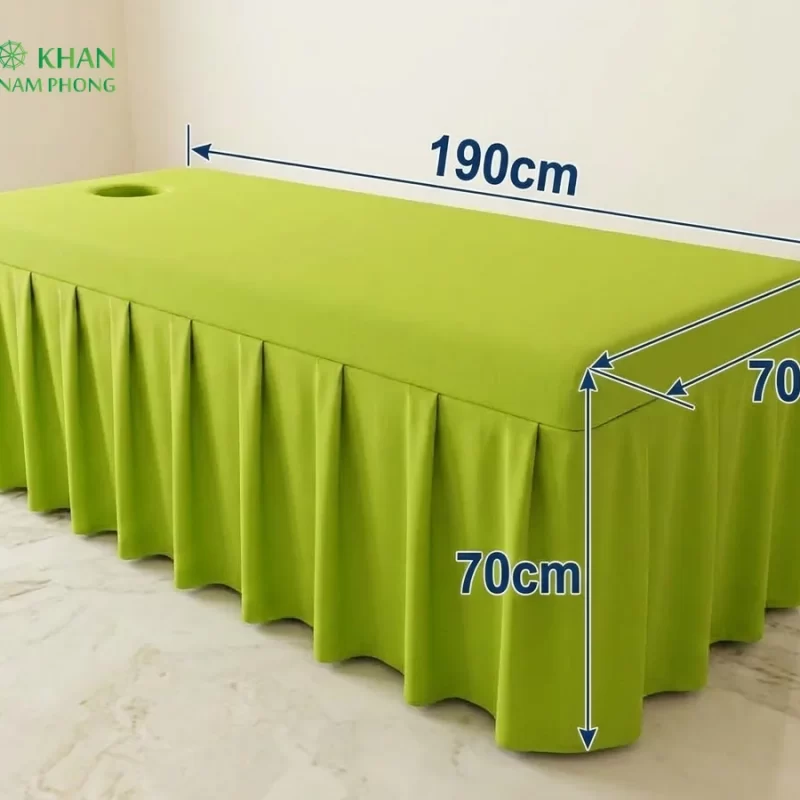 Kích thước thực tế ga trải giường spa Kate màu xanh cốm dài 190cm rộng 70cm cao 70cm
