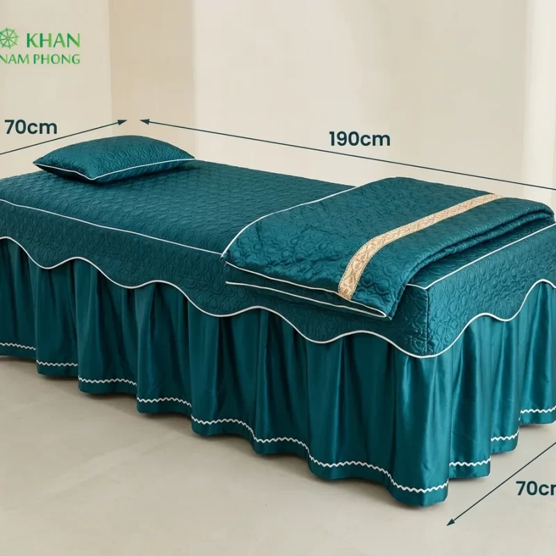 Chi tiết chất liệu và độ hoàn thiện Ga Trải Giường Spa Chần Bông Xanh Cổ Vịt Kèm Gối & Đắp Khăn Nam Phong