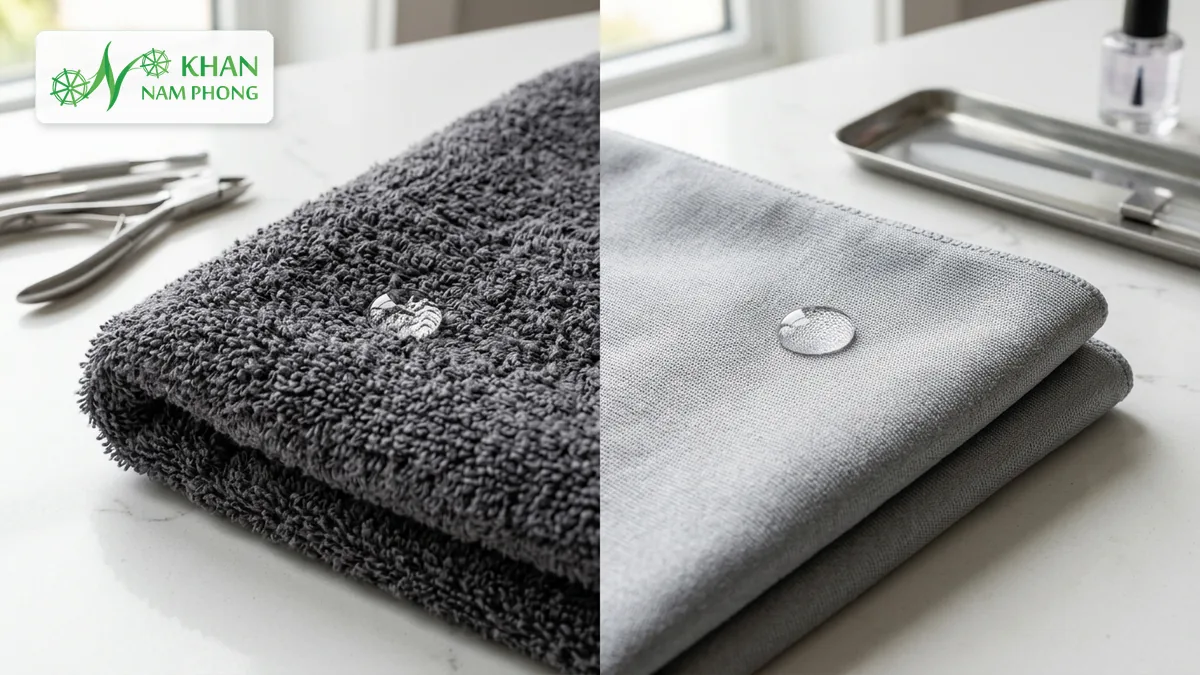 So sánh cấu trúc thấm hút giữa khăn cotton và microfiber tiệm nail