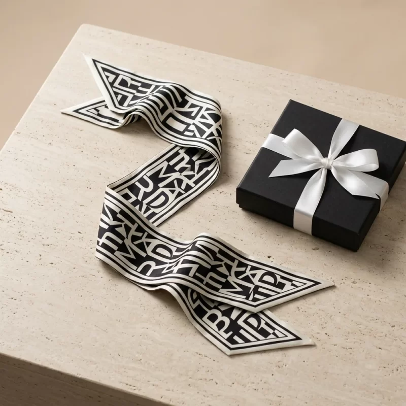 Khăn twilly lụa monogram đen trắng thanh lịch chuẩn phong cách phụ kiện thời trang công sở
